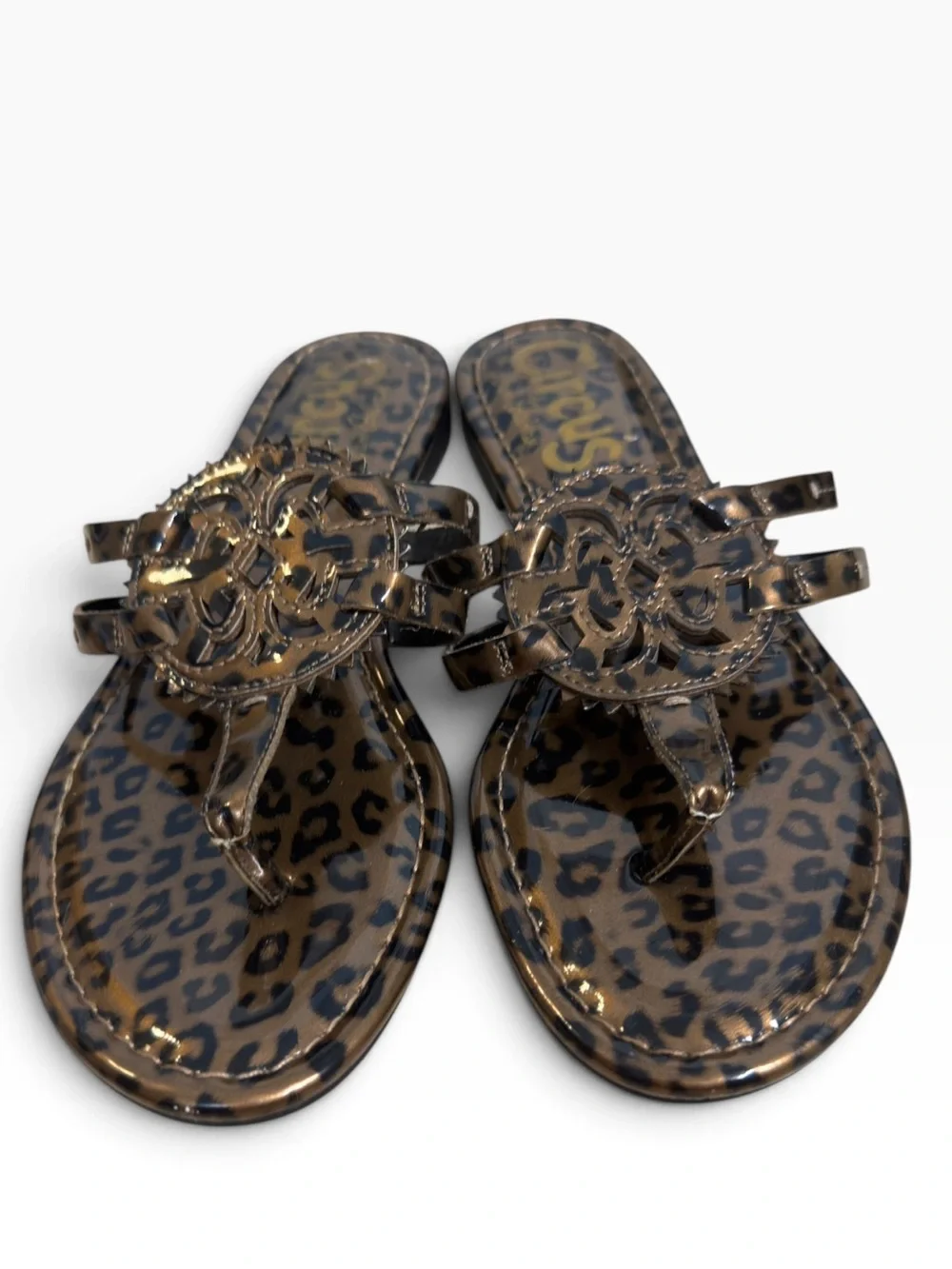 Circus by Sam Edelman Canyon Leopard Patent Medallion Thong Sandals Size US 7.5